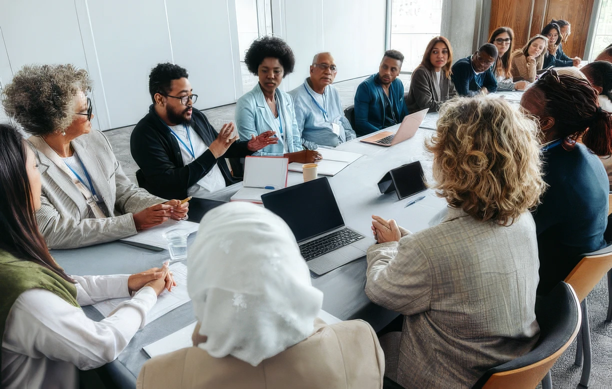 Business owners in conversation at a Prime Desk CorpEvents room
